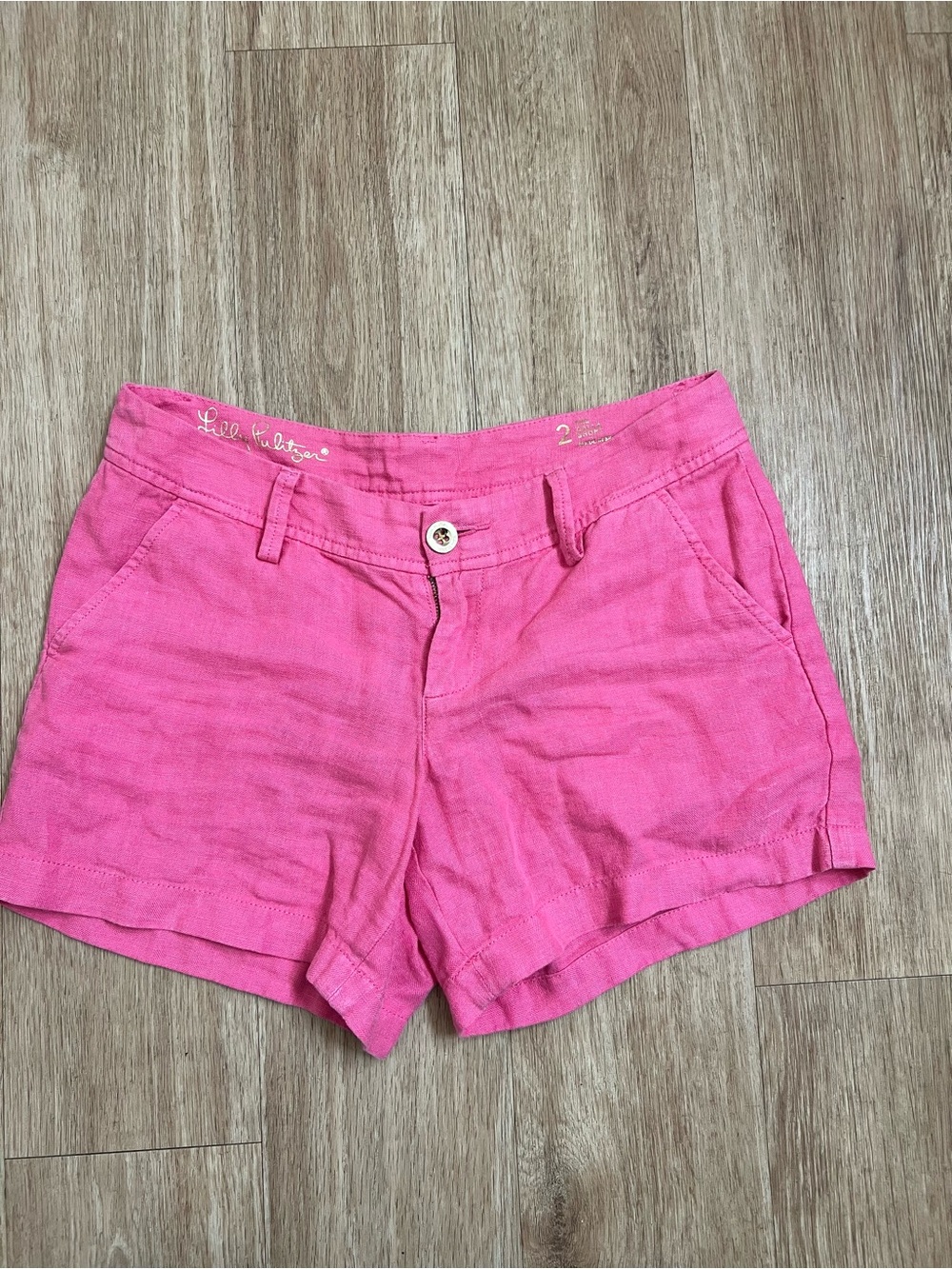 Lilly Pulitzer Bright Pink 100% linen Bermuda Shorts